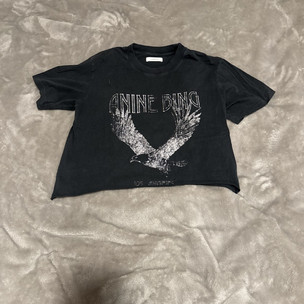 Anine Bing Black Crop Top with Eagle Graphic